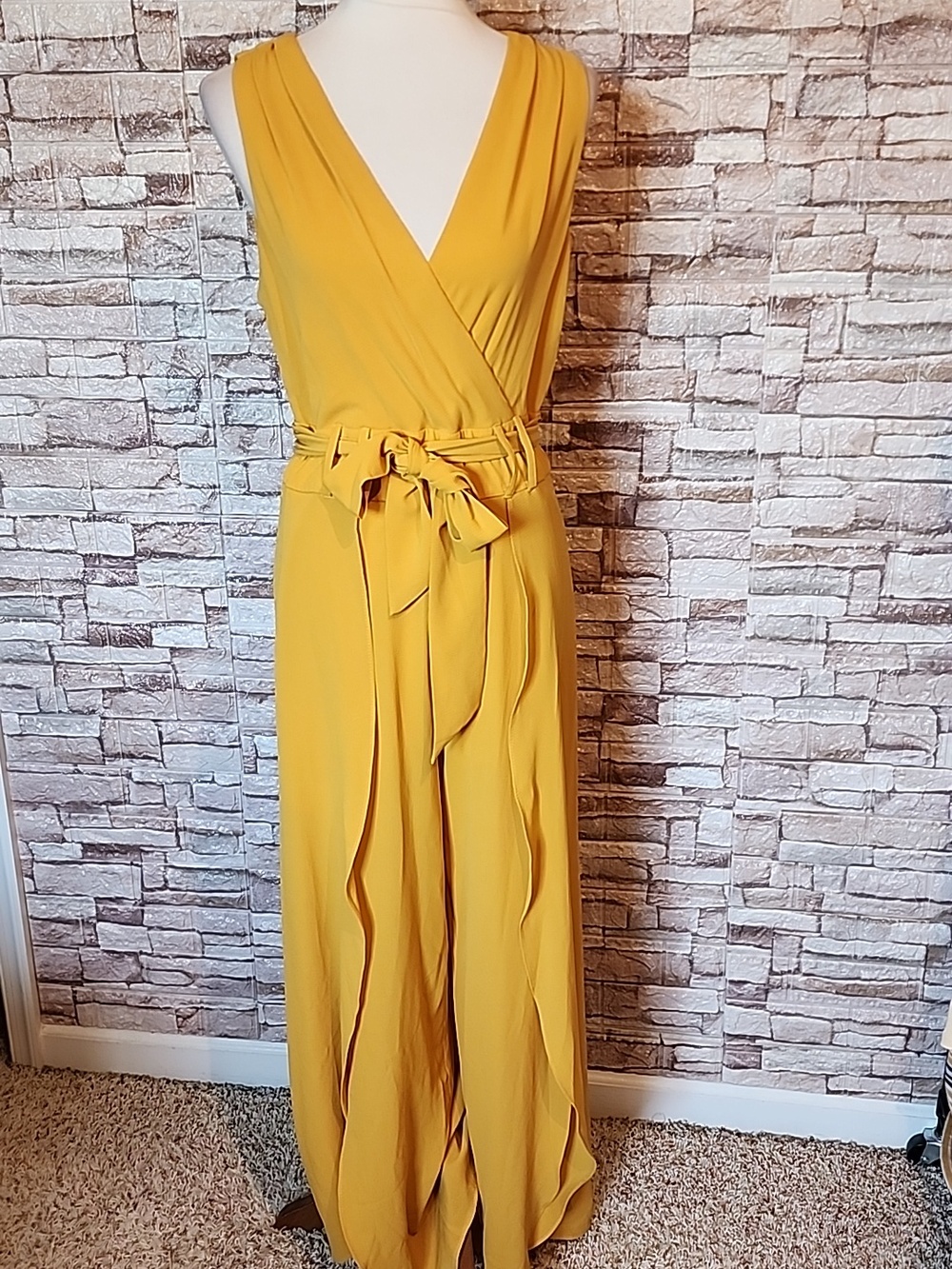 Premier Amour Mustard Yellow Sleeveless Jumpsuit Brand New